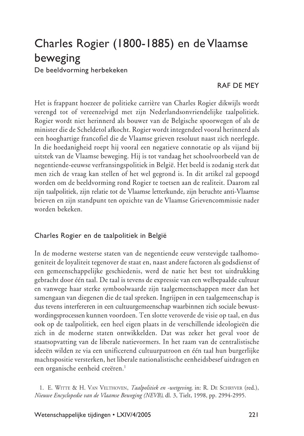 Charles Rogier (1800-1885) En De Vlaamse Beweging De Beeldvorming Herbekeken