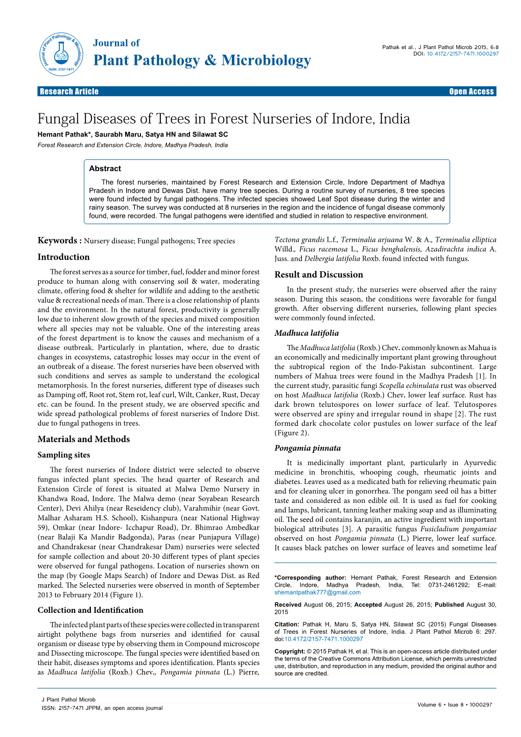 Fungal Diseases of Trees in Forest Nurseries of Indore, India