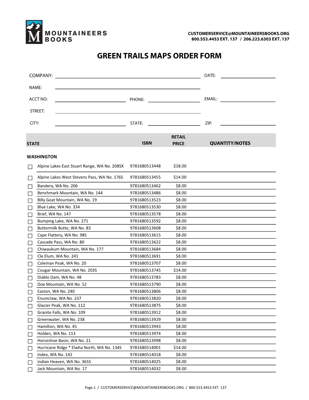 Green Trails Maps Order Form