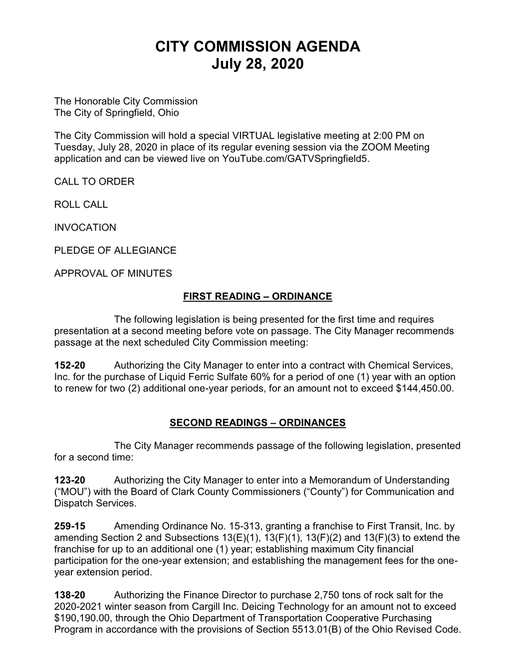 CITY COMMISSION AGENDA July 28, 2020