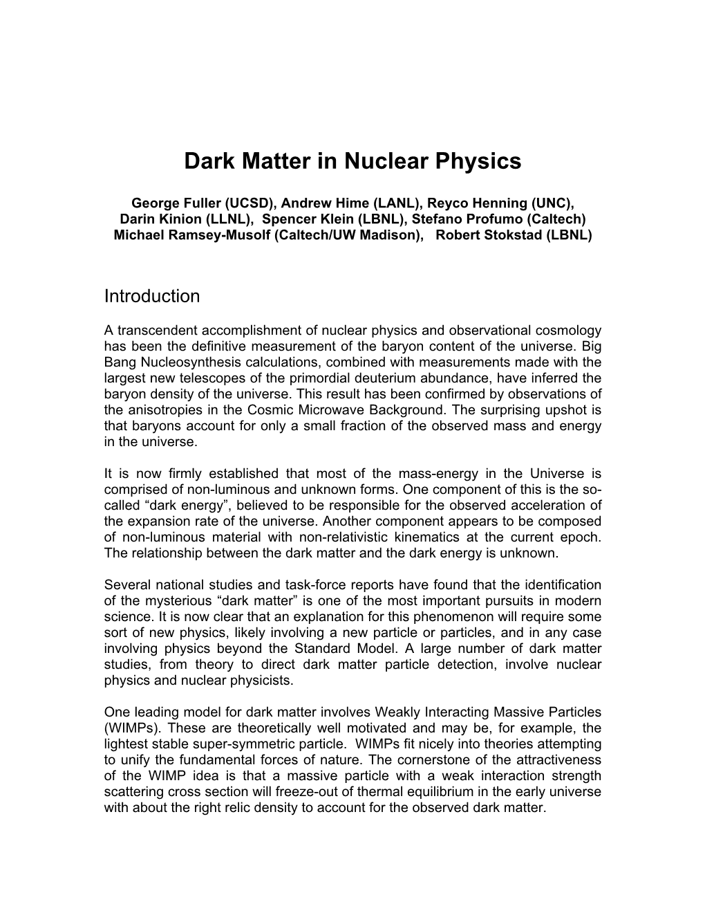 Dark Matter in Nuclear Physics