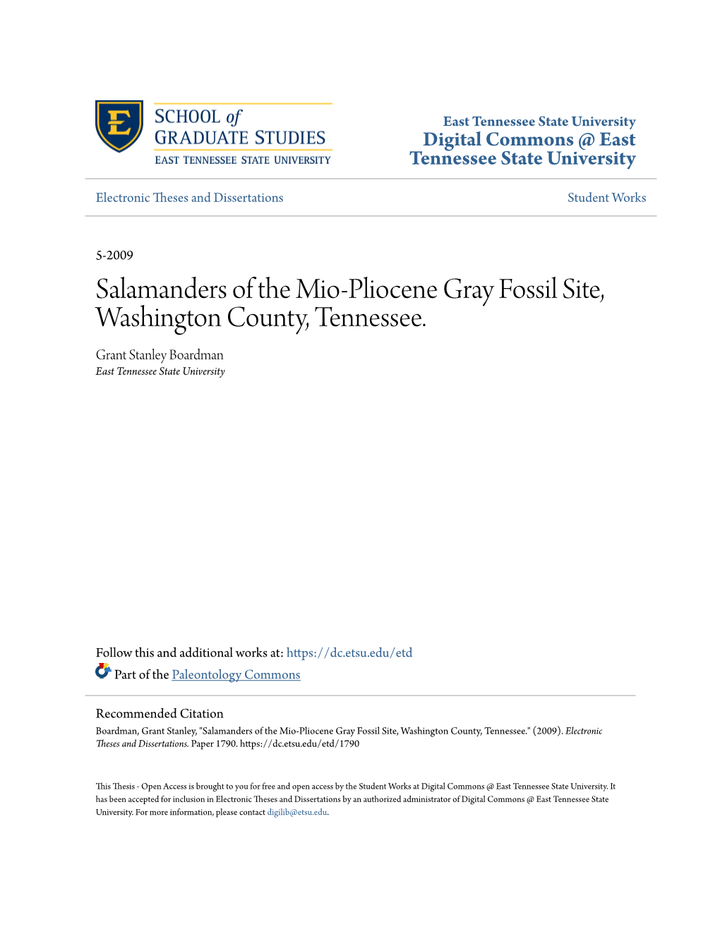 Salamanders of the Mio-Pliocene Gray Fossil Site, Washington County, Tennessee