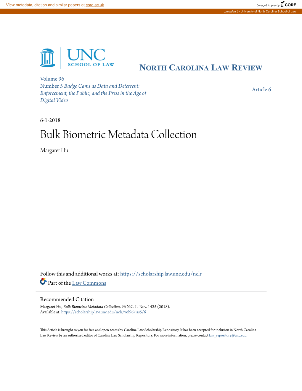 Bulk Biometric Metadata Collection Margaret Hu