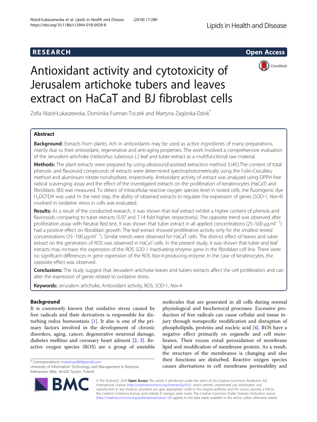 Antioxidant Activity and Cytotoxicity of Jerusalem Artichoke Tubers And