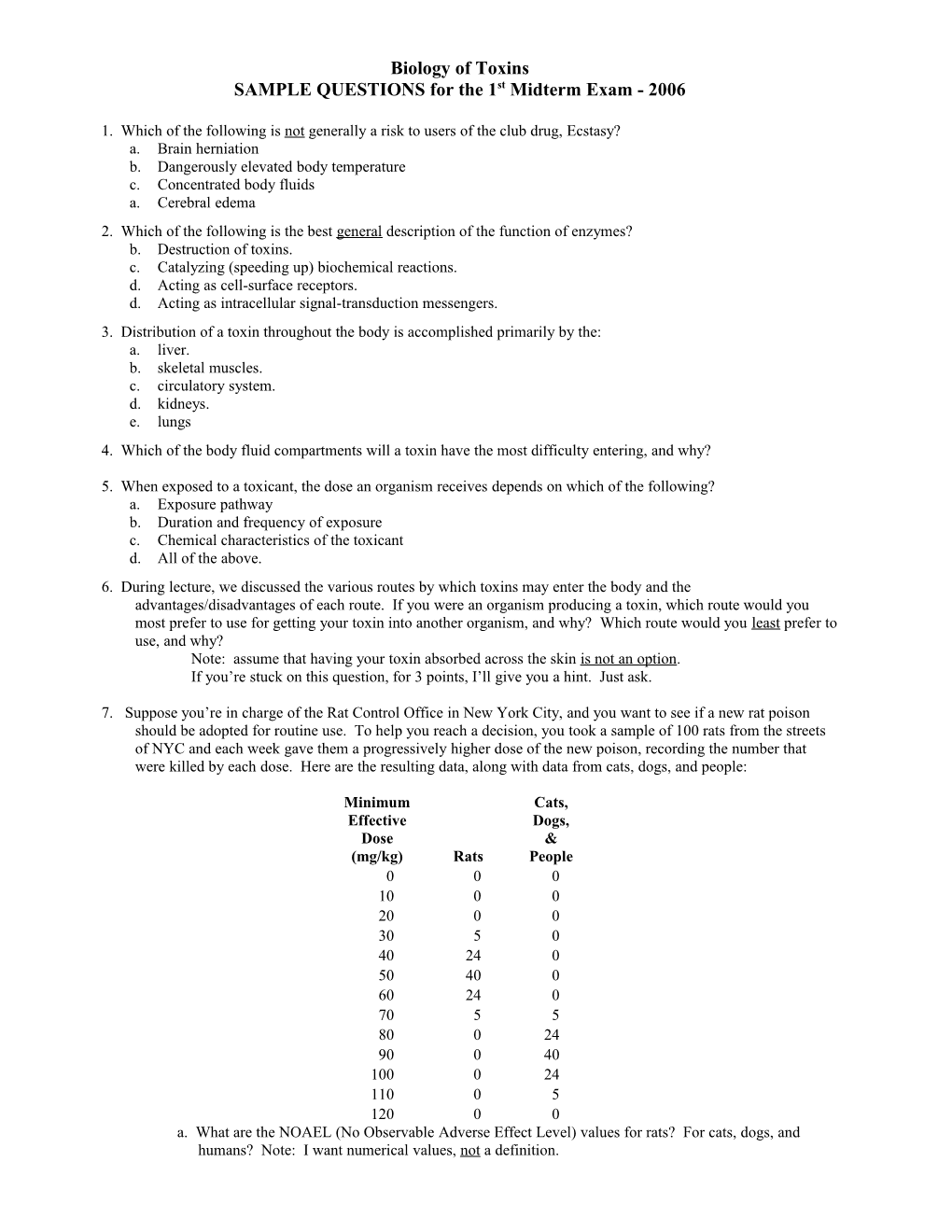 SAMPLE QUESTIONS for the 1St Midterm Exam - 2006