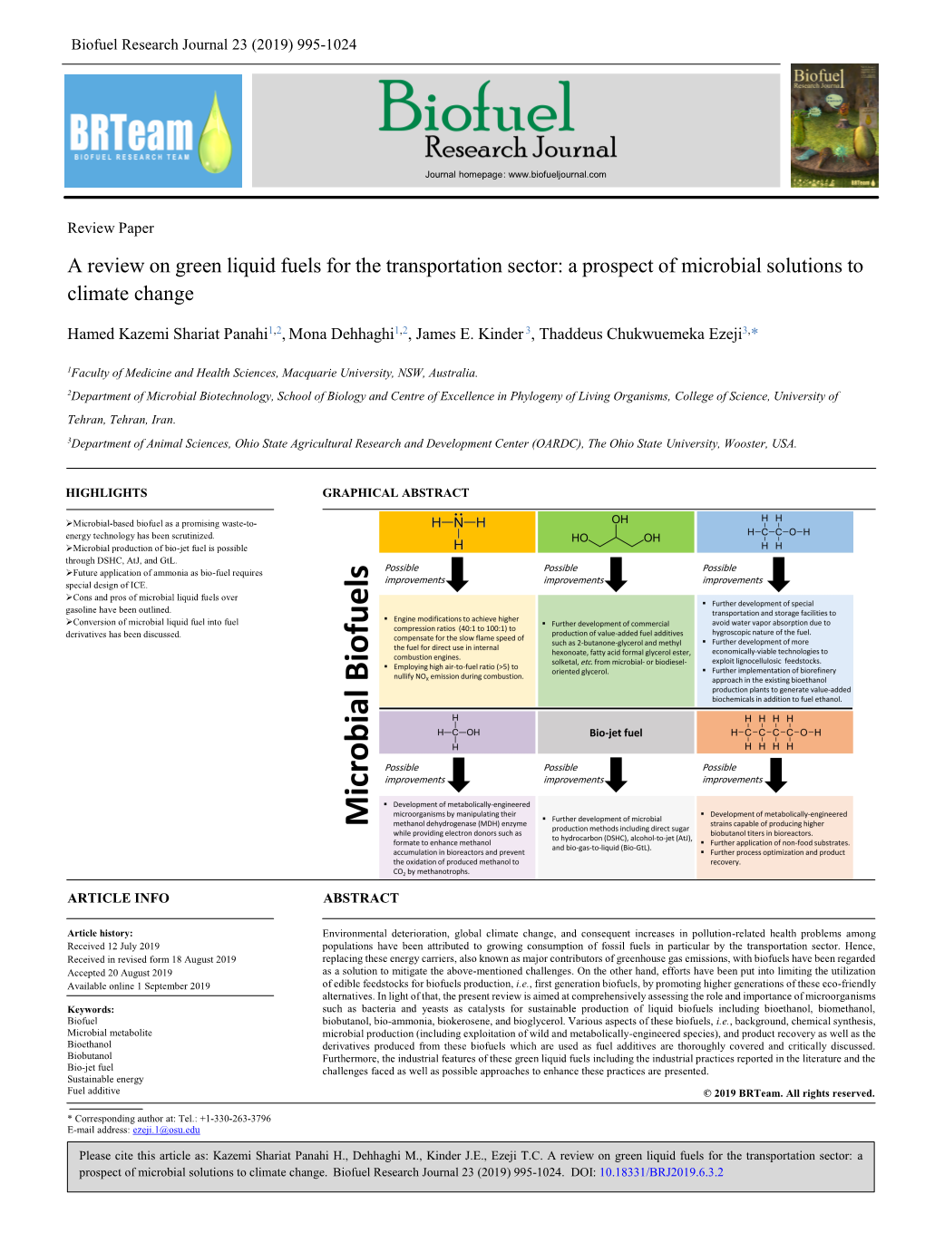 A Review on Green Liquid Fuels for the Transportation Sector: a Prospect of Microbial Solutions to Climate Change