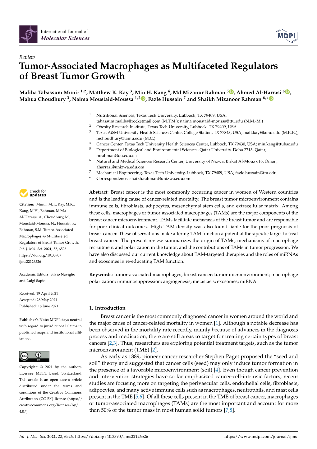 Tumor-Associated Macrophages As Multifaceted Regulators of Breast Tumor Growth