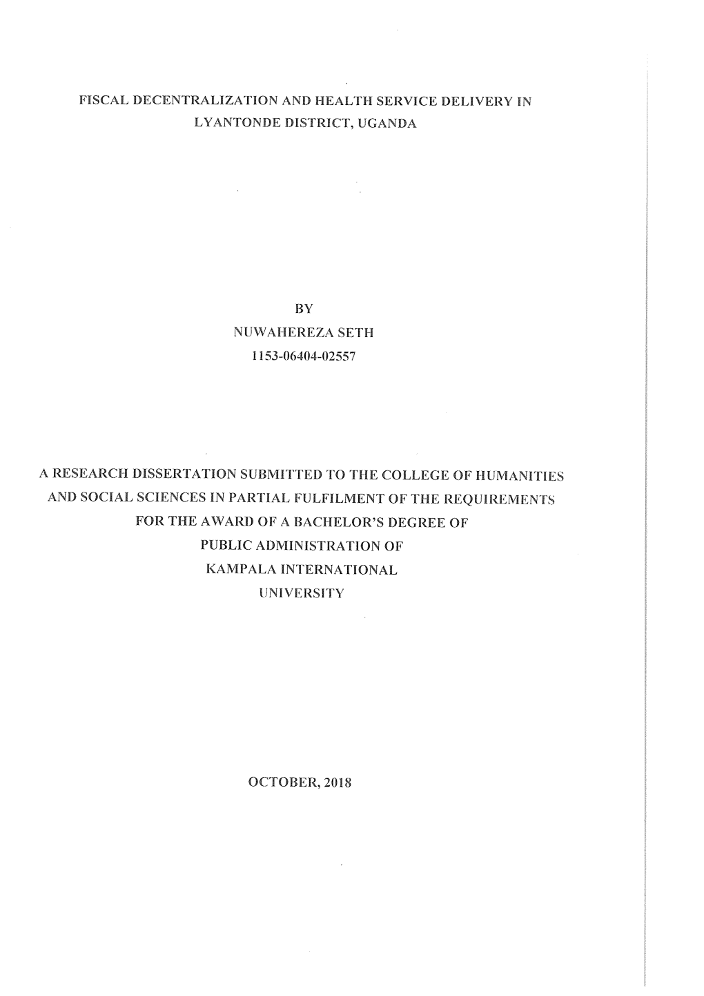 Fiscal Decentralization and Health Service Delivery in Lyantonde District, Uganda