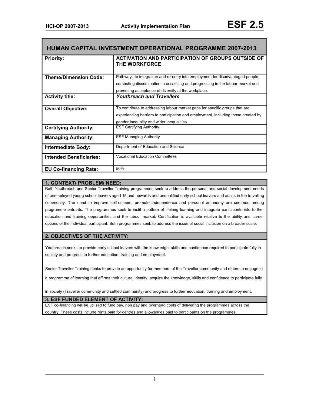 HCI-OP 2007-2013 Activity Implementation Plan ESF 2.5