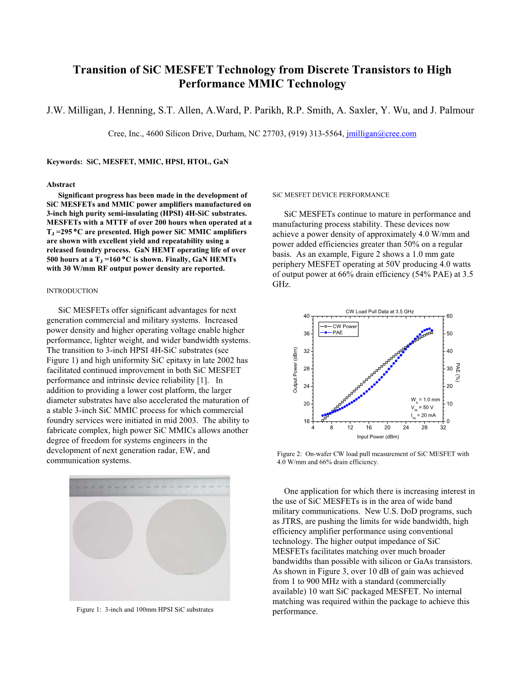 Transition of Sic MESFET Technology from Discrete Transistors to High Performance MMIC Technology