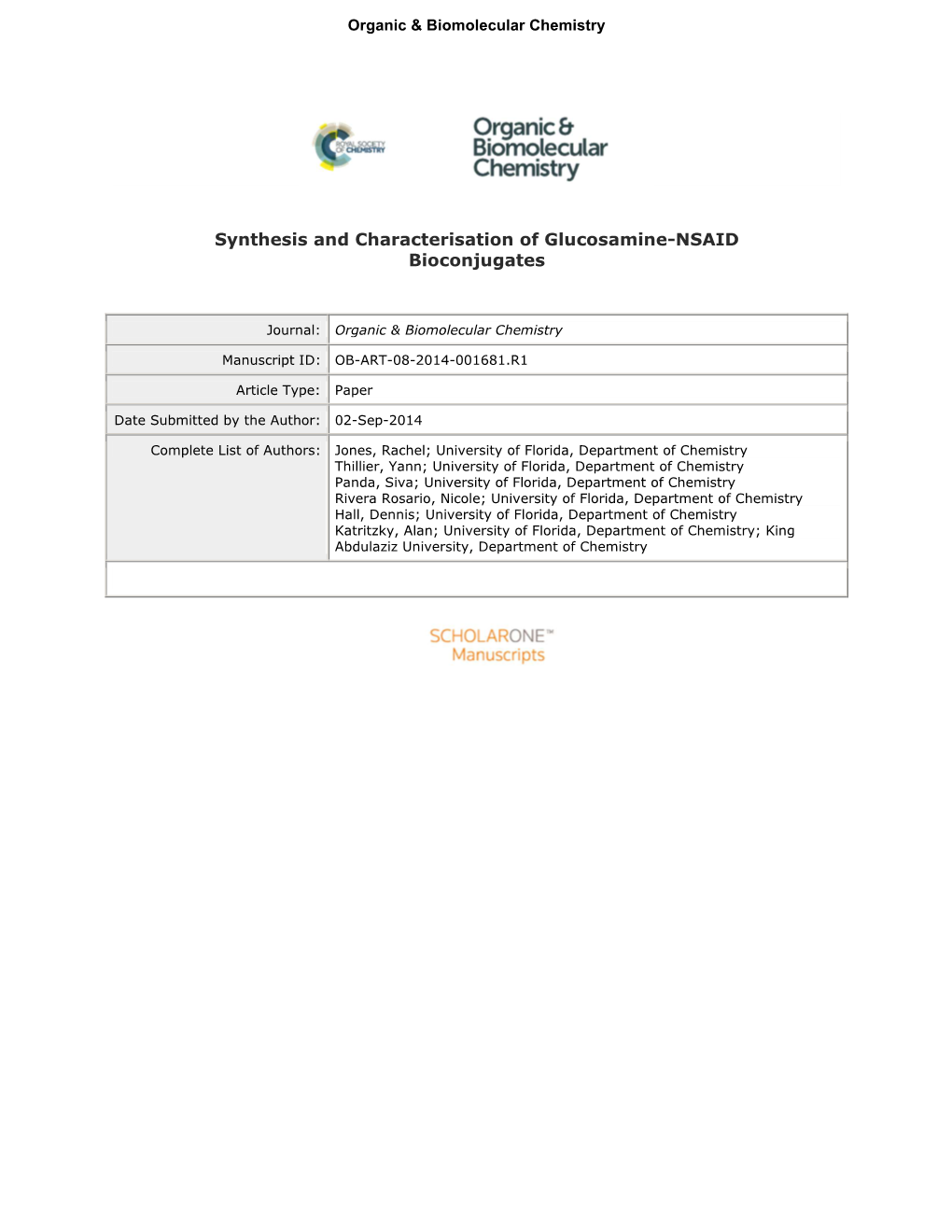 Synthesis and Characterisation of Glucosamine-NSAID Bioconjugates