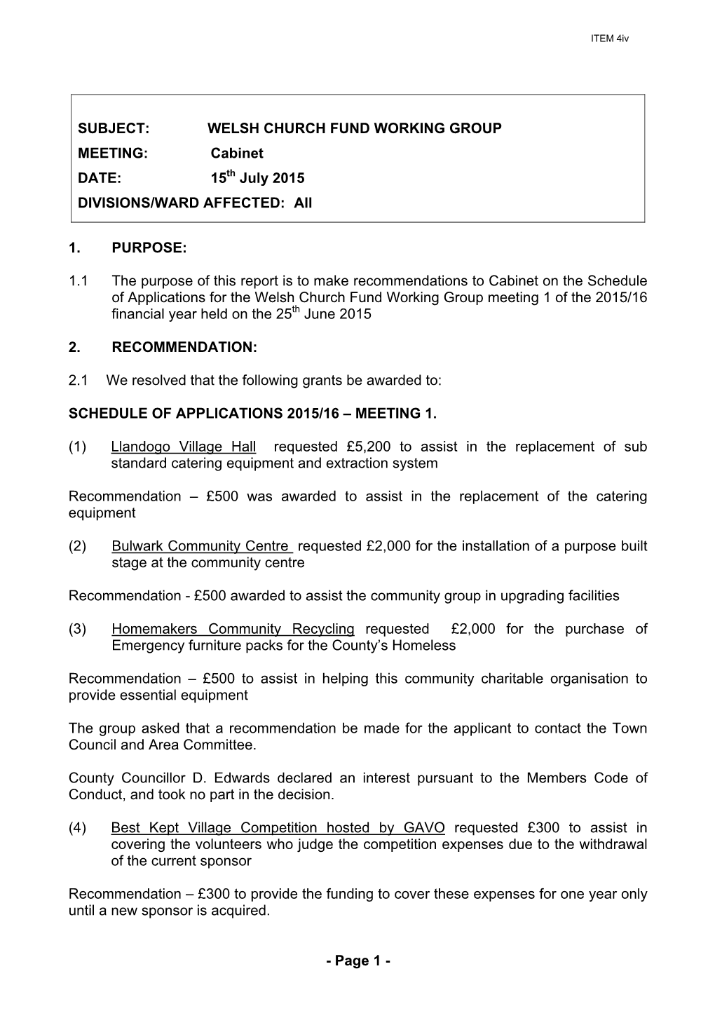 Allocation Criteria for the Welsh Church Fund Working Group