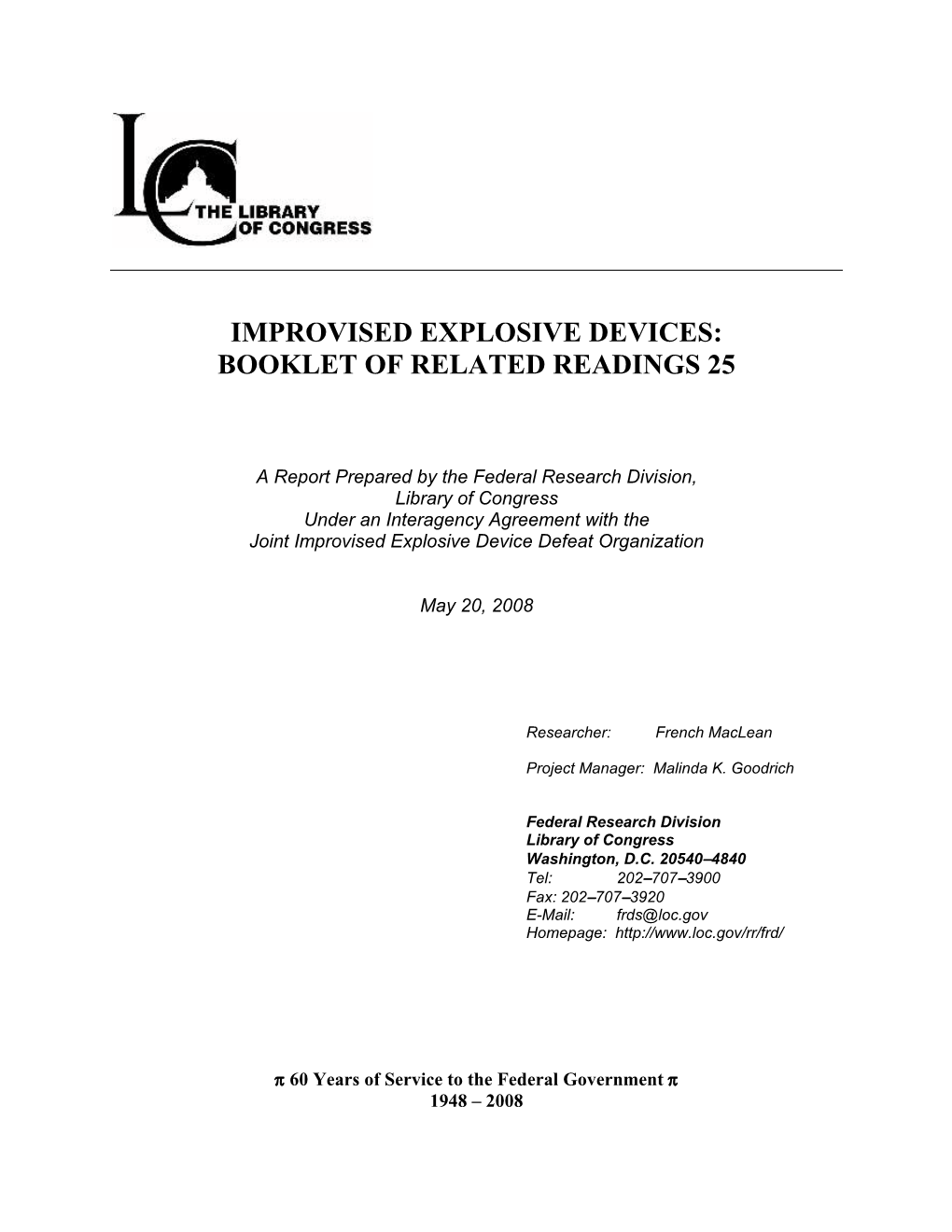 Improvised Explosive Devices: Booklet of Related Readings 25