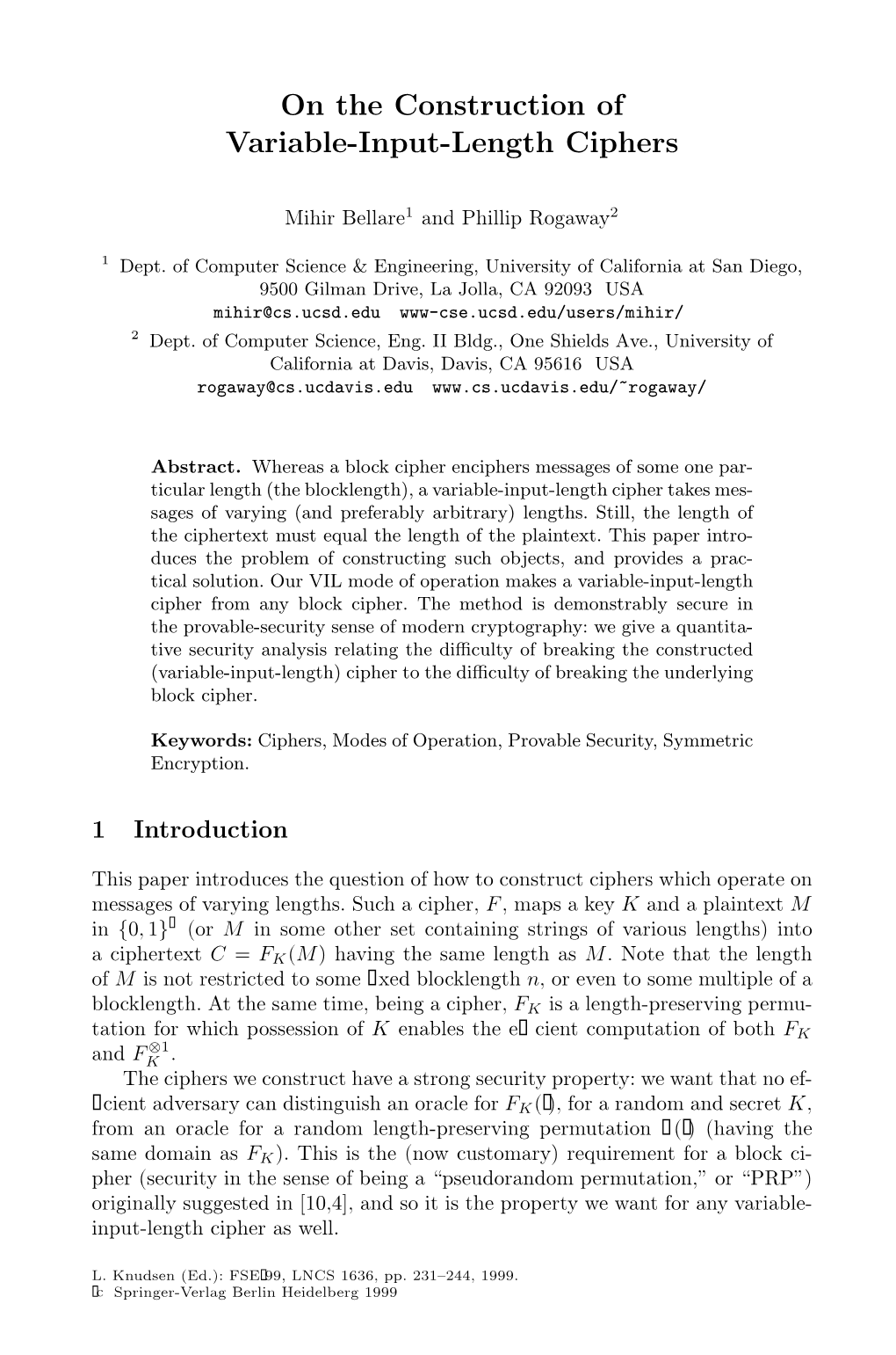 On the Construction of Variable-Input-Length Ciphers