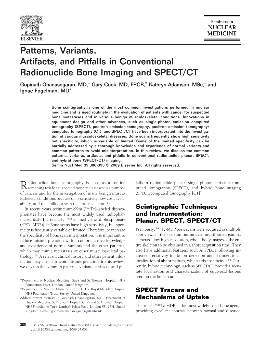 Patterns, Variants, Artifacts & Pitfalls in Conventional Radionuclide Bone