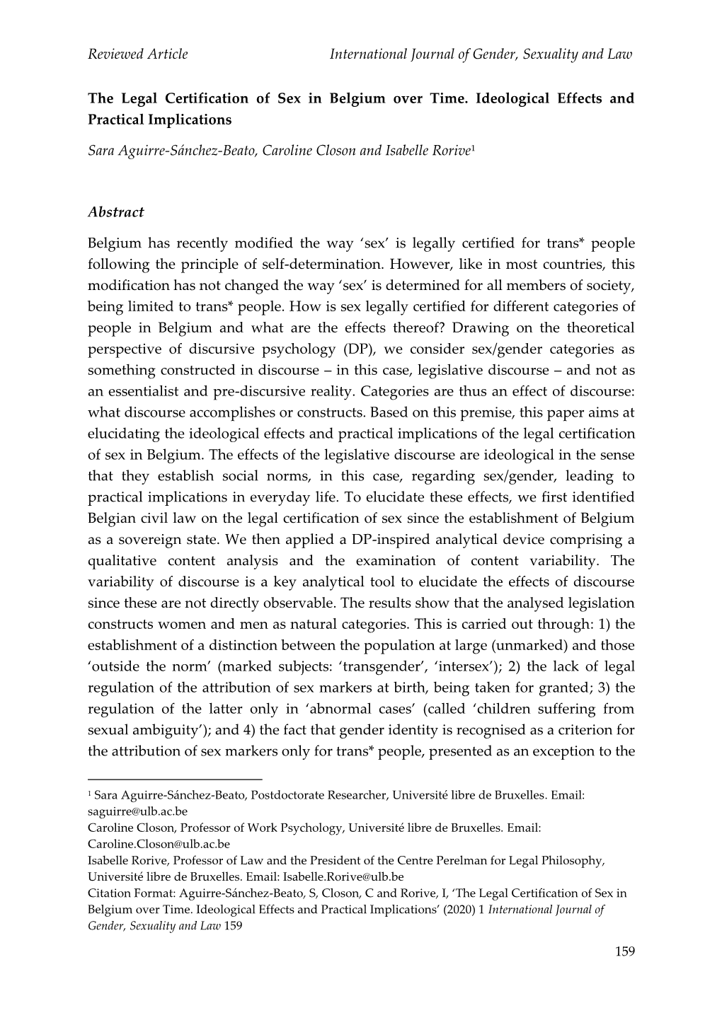 Reviewed Article International Journal of Gender, Sexuality and Law the Act Has Been Replaced by Another Acts in Place Nowadays, the Act