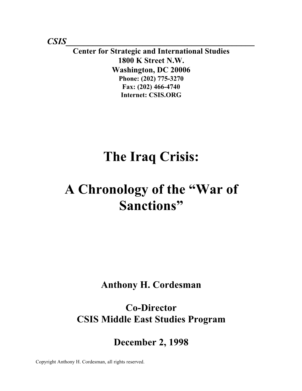 The Iraq Crisis