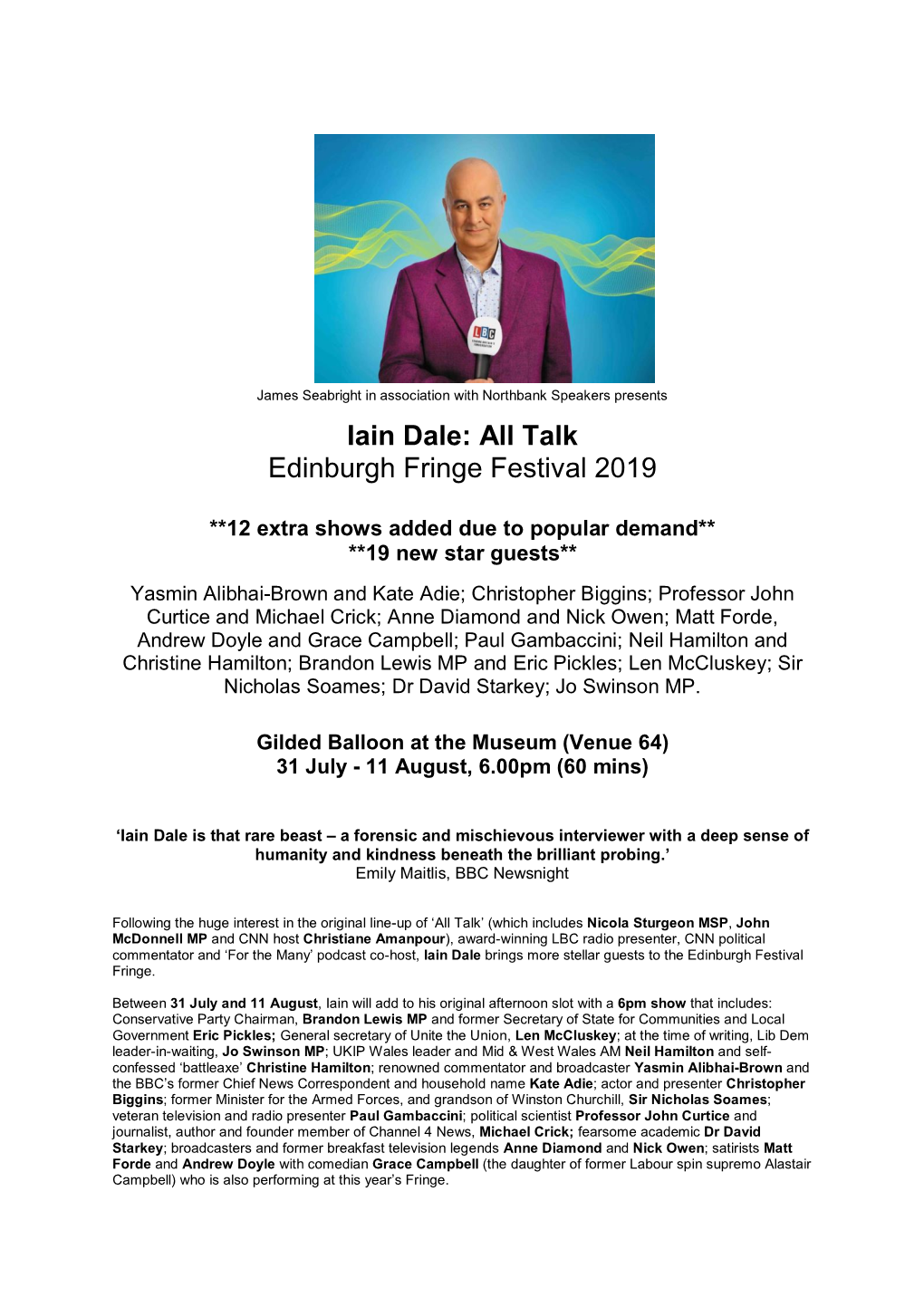 Iain Dale: All Talk Edinburgh Fringe Festival 2019