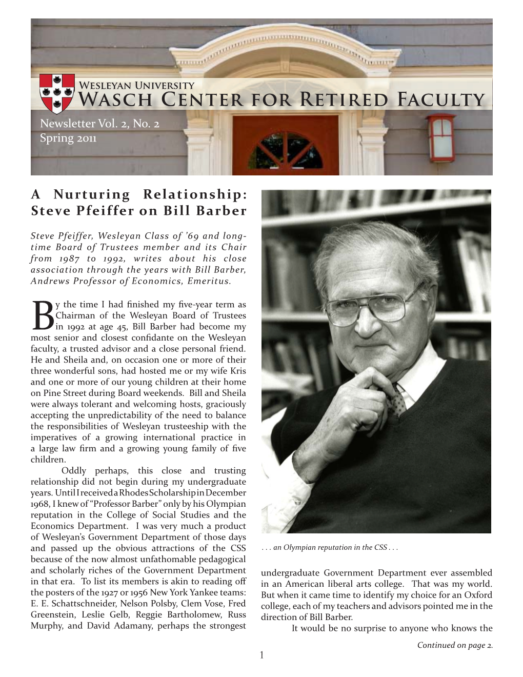 Wasch Center for Retired Faculty Newsletter Vol