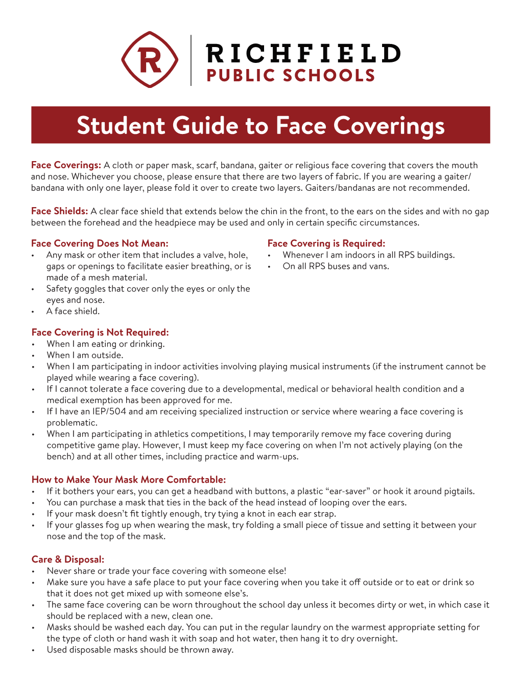 Student Guide to Face Coverings