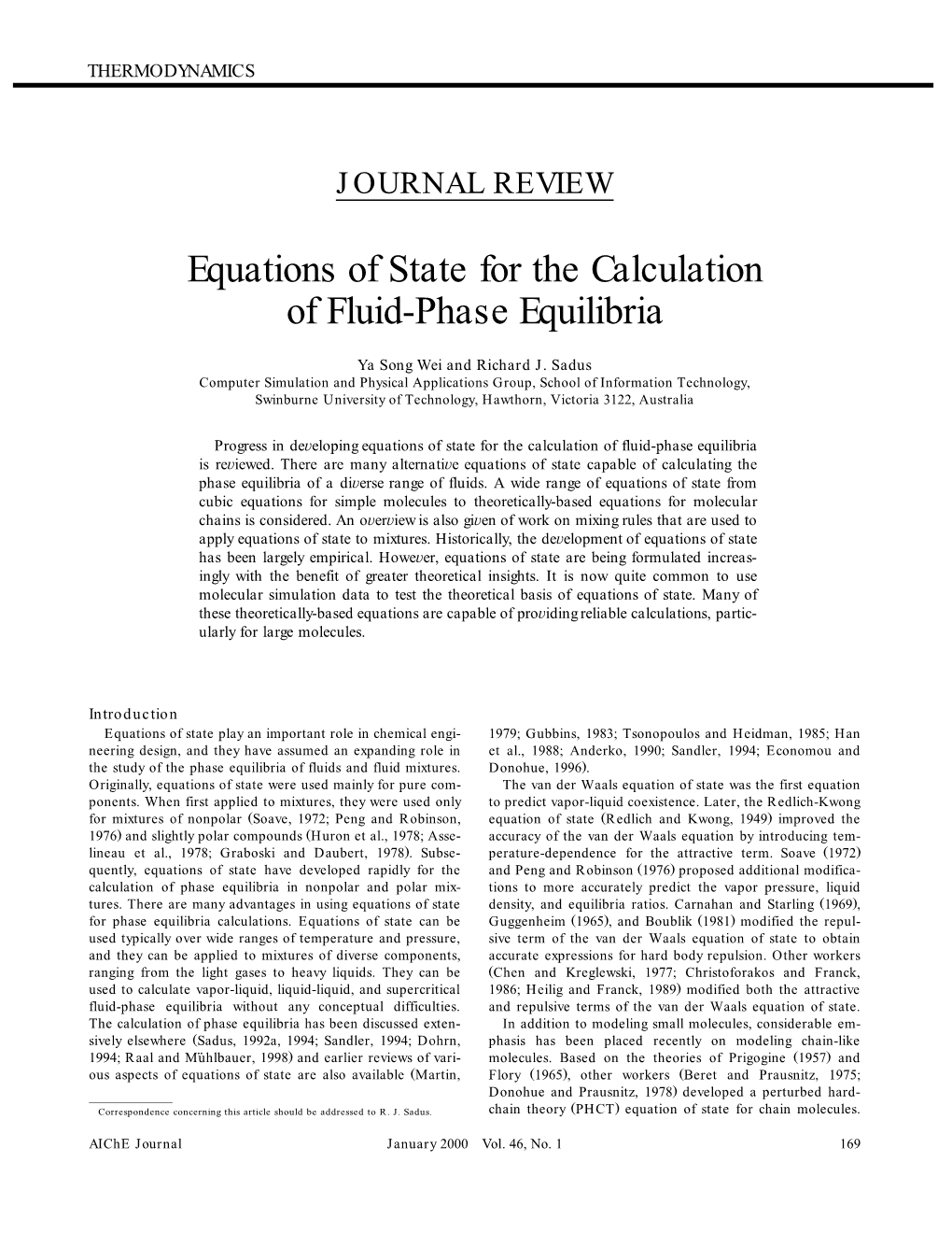 Equations of State for the Calculation of Fluid-Phase Equilibria