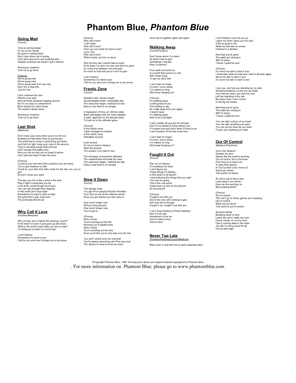 Phantom Blue Lyrics