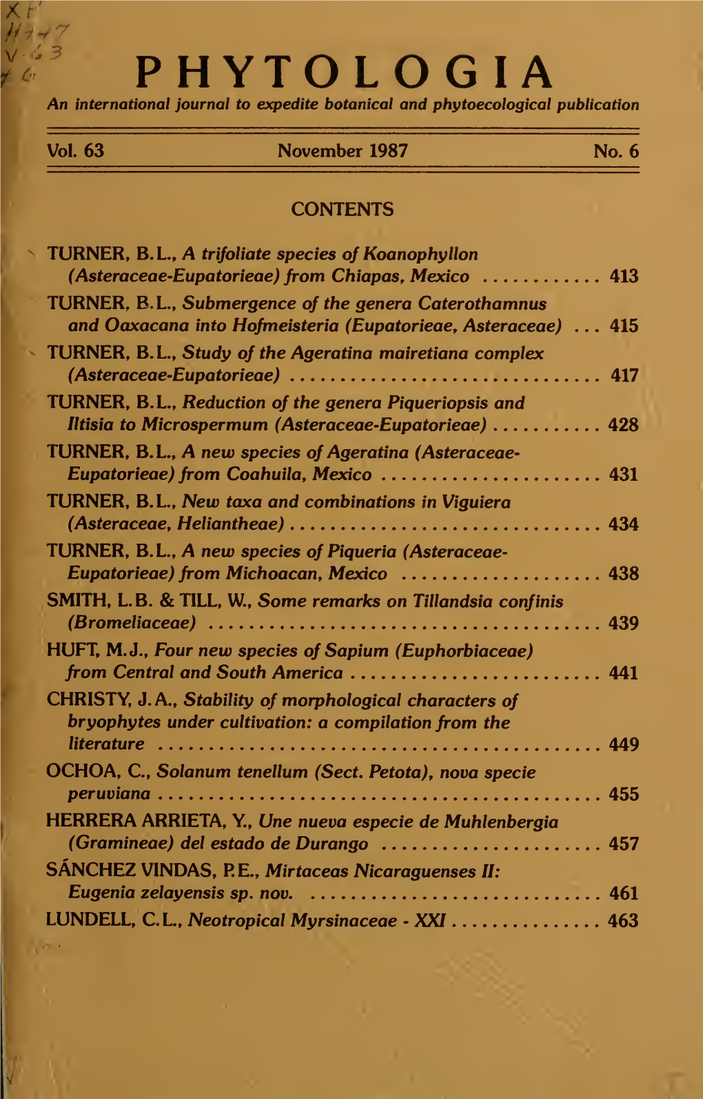 PHYTOLOGIA an International Journal to Expedite Botanical and Phytoecological Publication