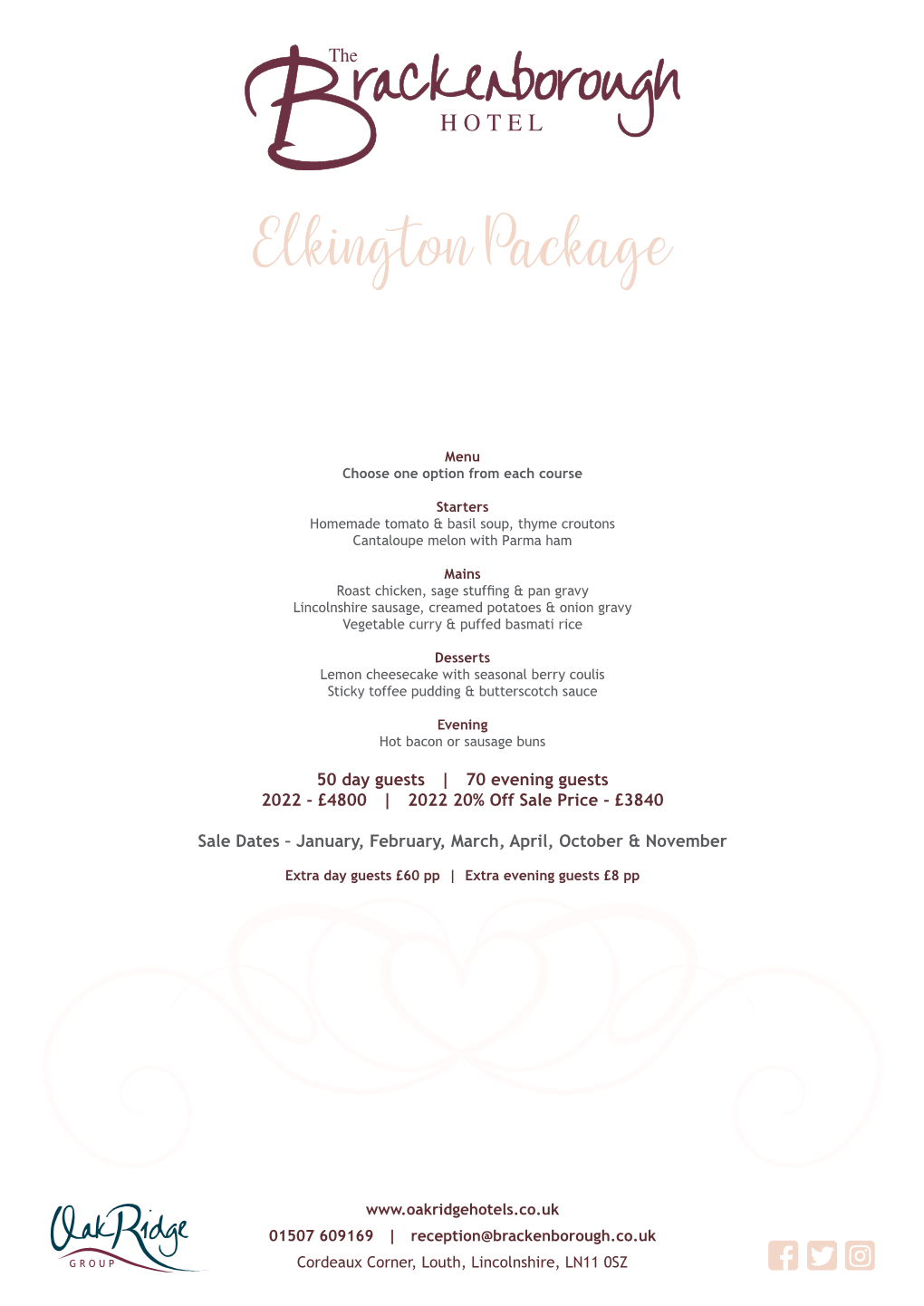 Wedding Supplement Menu