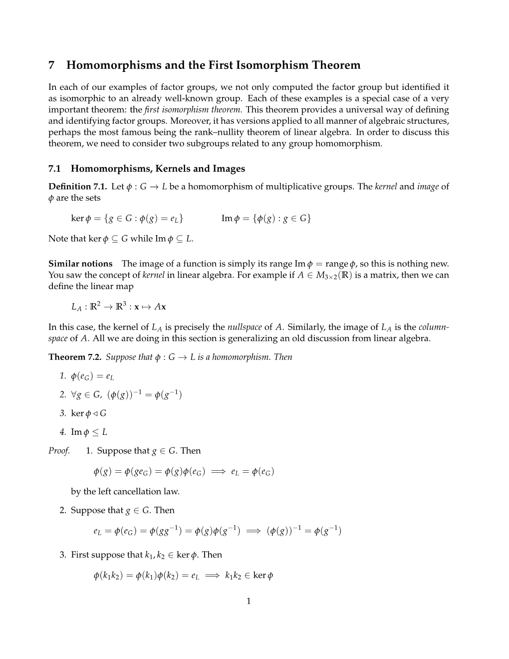 7 Homomorphisms and the First Isomorphism Theorem