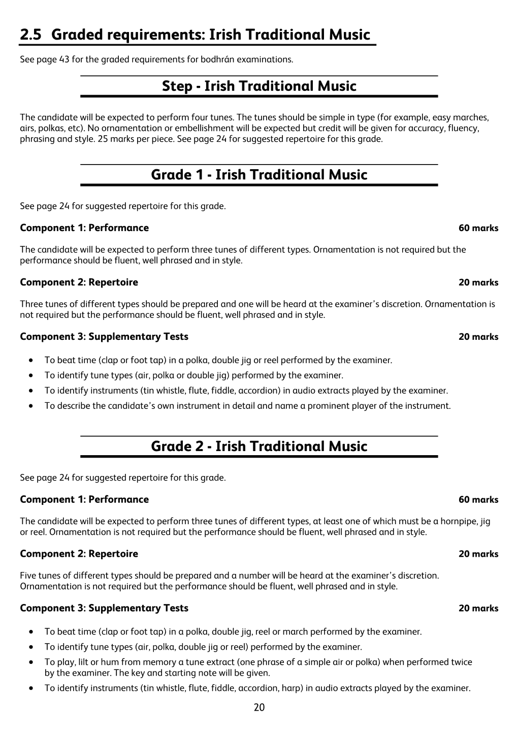 2.5 Graded Requirements: Irish Traditional Music