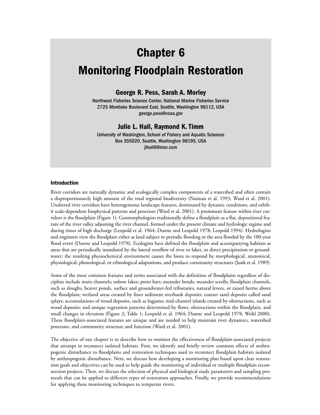 Chapter 6 Monitoring Floodplain Restoration