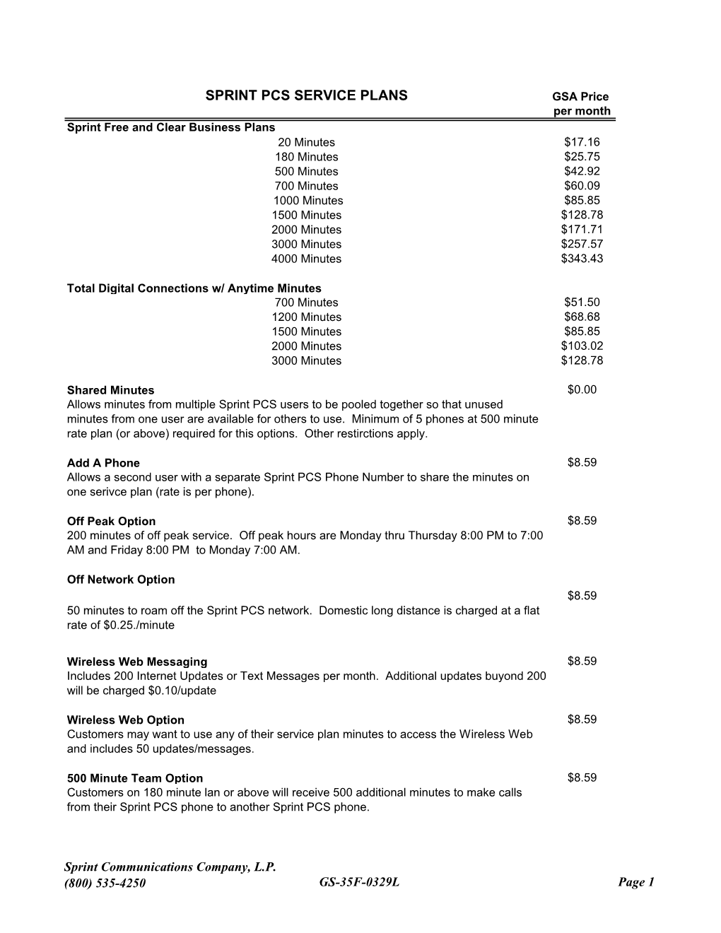 Sprint Pcs Service Plans