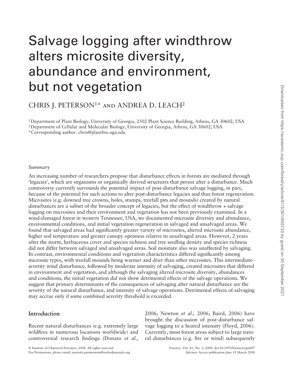 Salvage Logging After Windthrow Alters Microsite Diversity, Abundance And