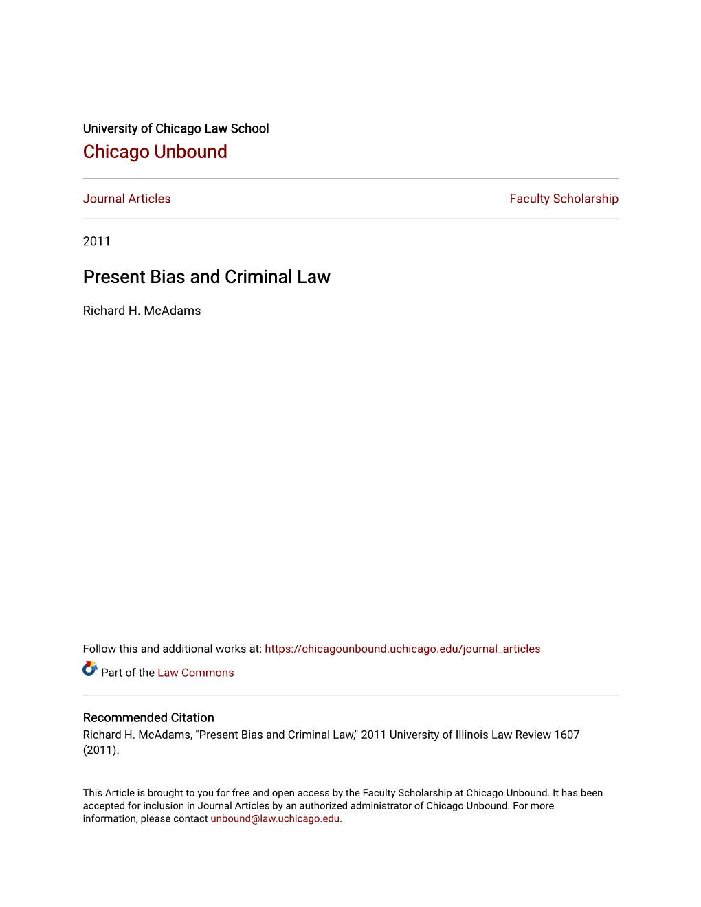 Present Bias and Criminal Law