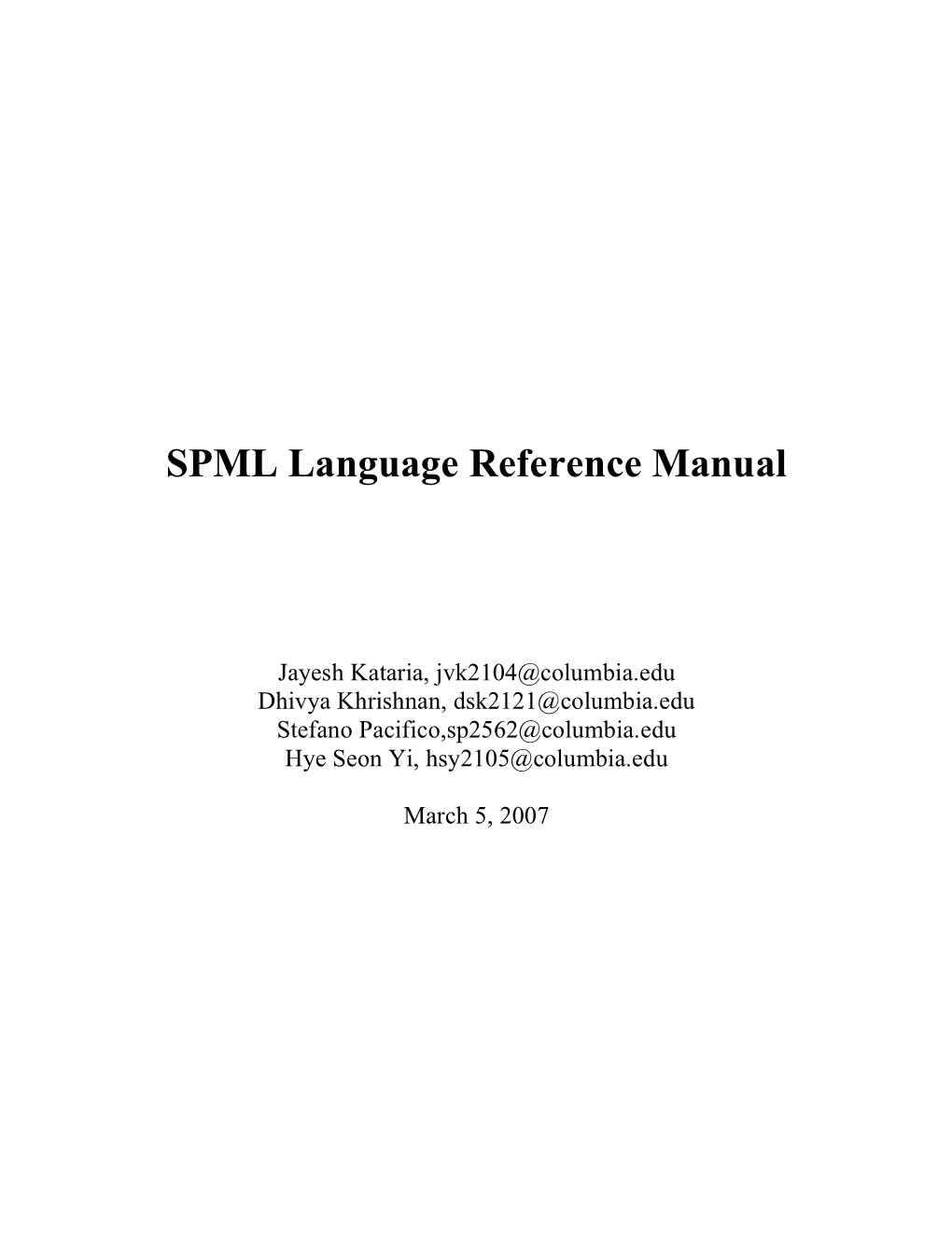 SPML Language Reference Manual