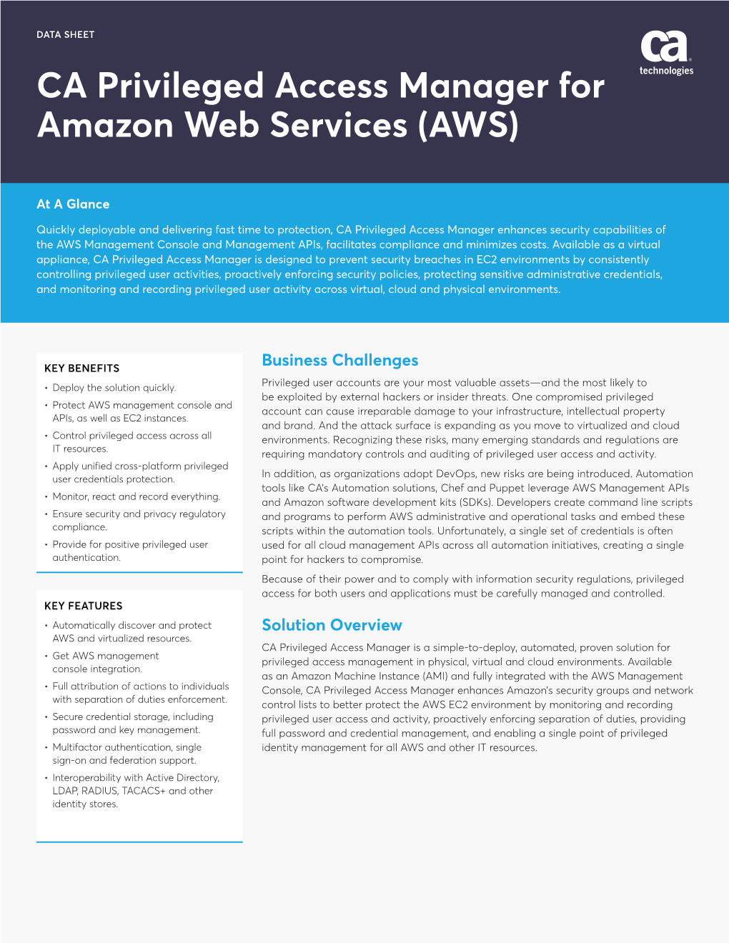 CA Privileged Access Manager for Amazon Web Services (AWS)