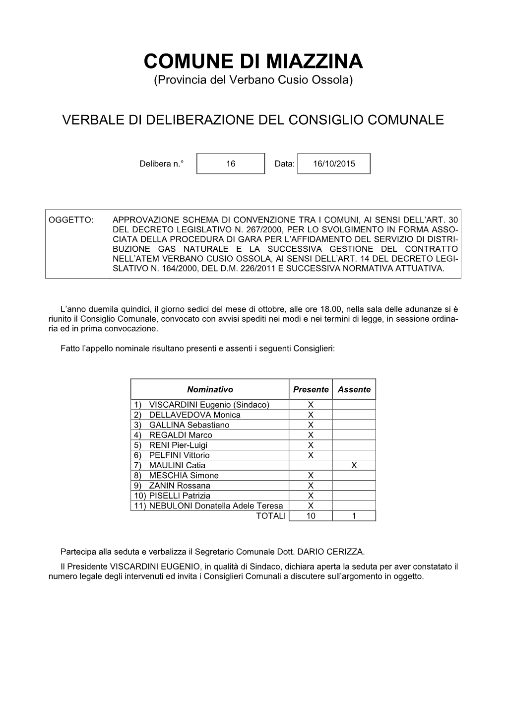 Verbale Di Deliberazione Del Consiglio Comunale