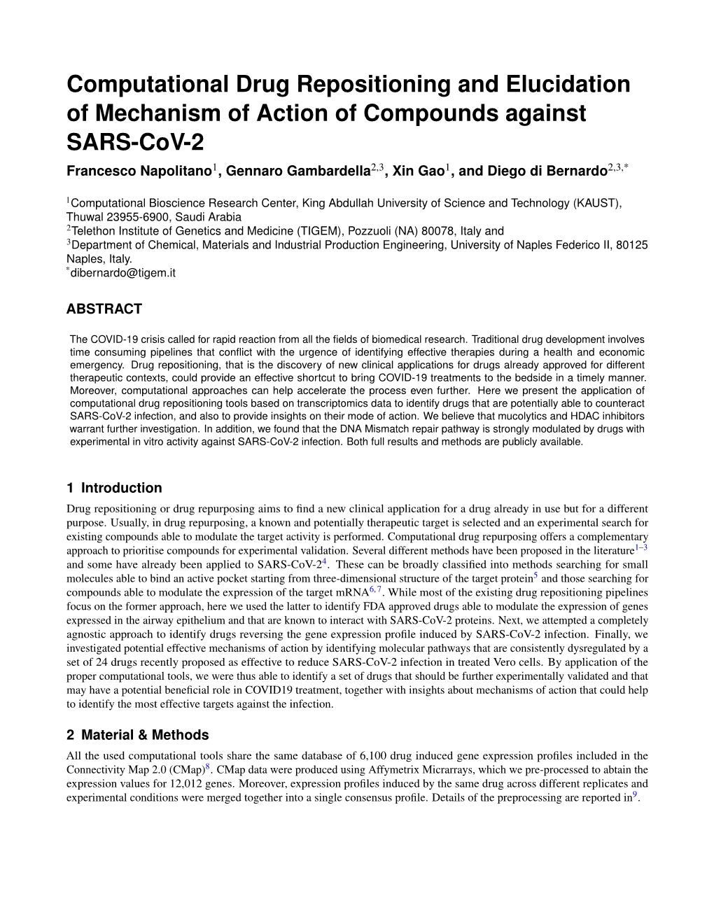 Computational Drug Repositioning and Elucidation of Mechanism Of