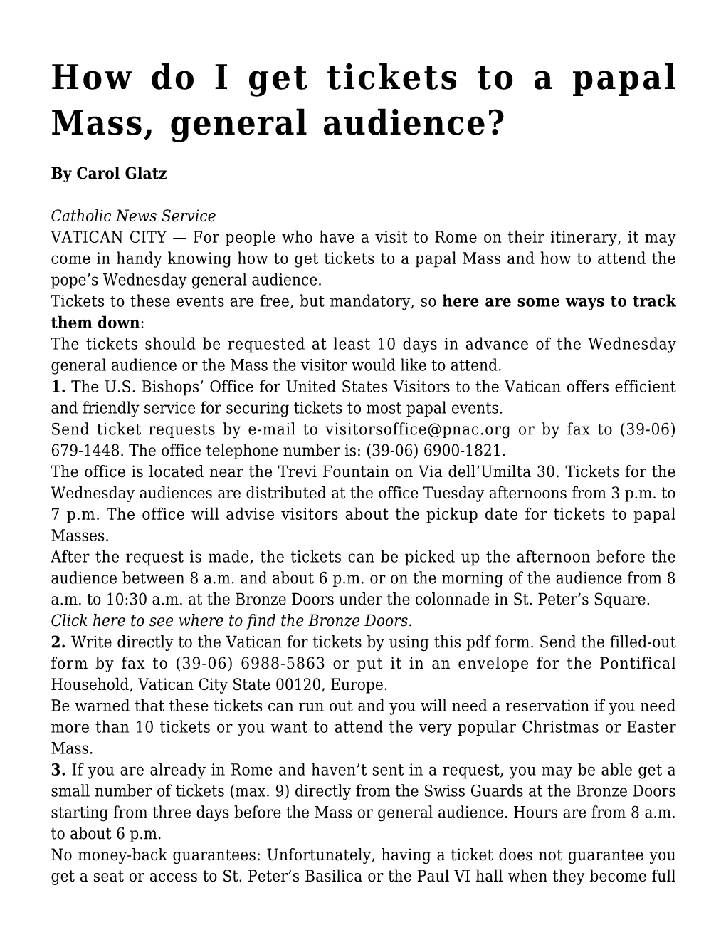 How Do I Get Tickets to a Papal Mass, General Audience?