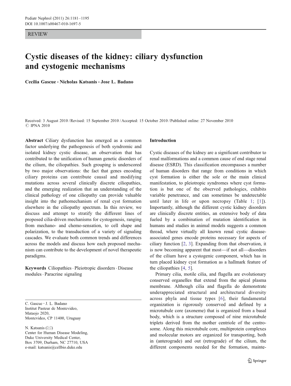 Cystic Kidney Diseases and During Vertebrate Gastrulation