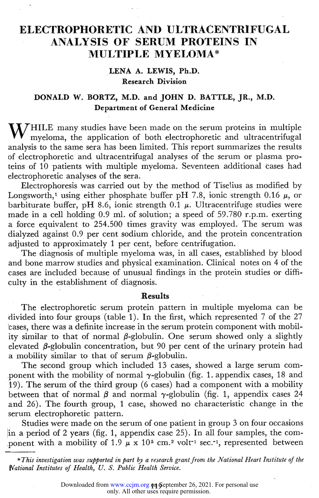 Electrophoretic and Ultracentrifugal Analysis of Serum Proteins in Multiple Myeloma*