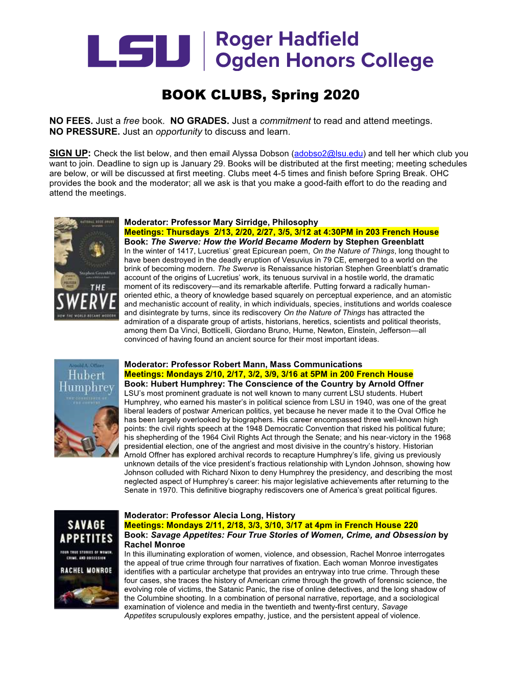 OHC Book Clubs Spring 2020