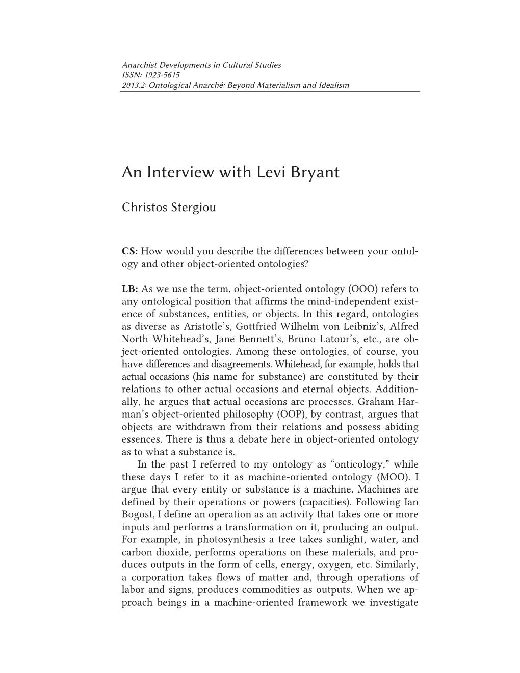 An Interview with Levi Bryant