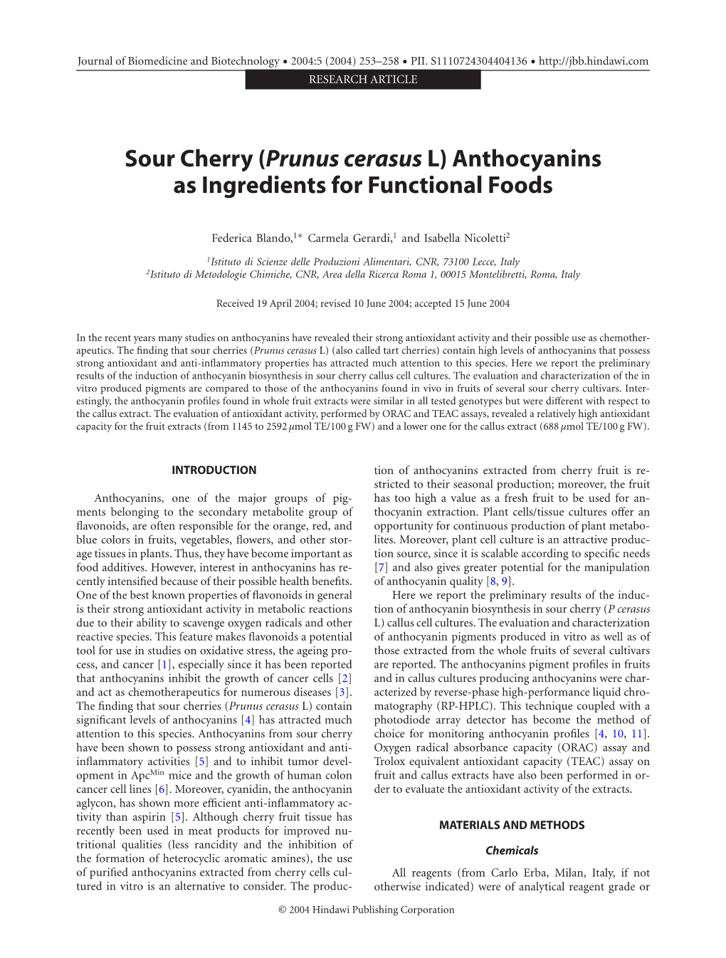 Sour Cherry Anthocyanins As Ingredients for Functional Foods 255