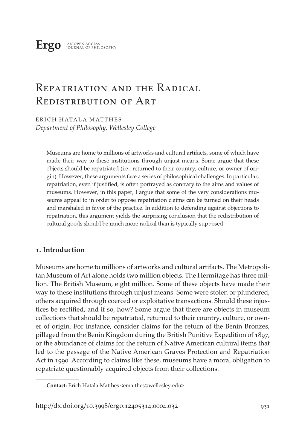 Repatriation and the Radical Redistribution of Art