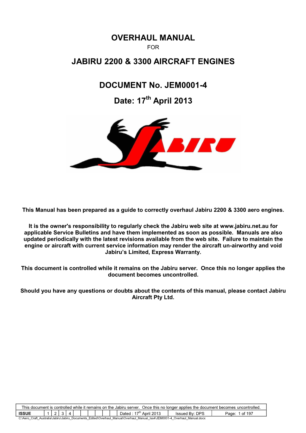 Overhaul Manual Jabiru 2200 & 3300 Aircraft Engines