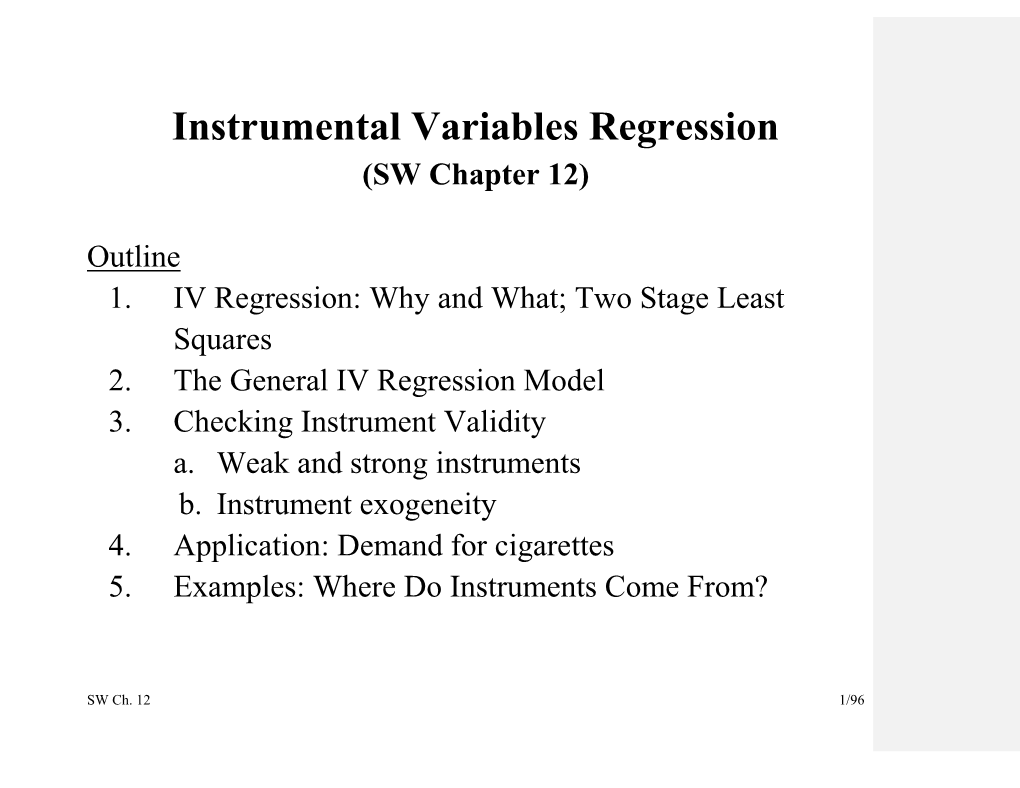 Instrumental Variables Regression (SW Chapter 12)