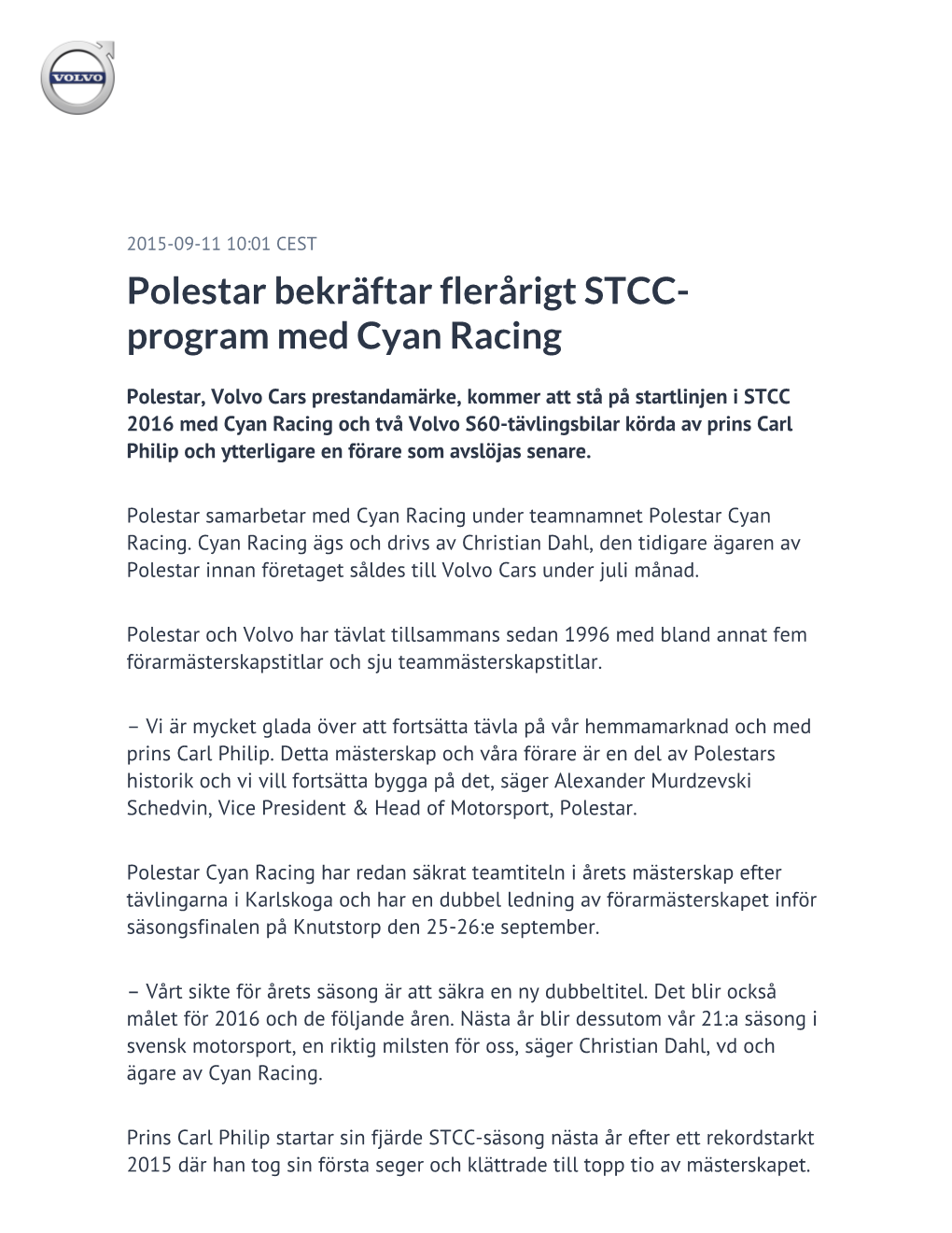 Polestar Bekräftar Flerårigt STCC-Program Med Cyan Racing