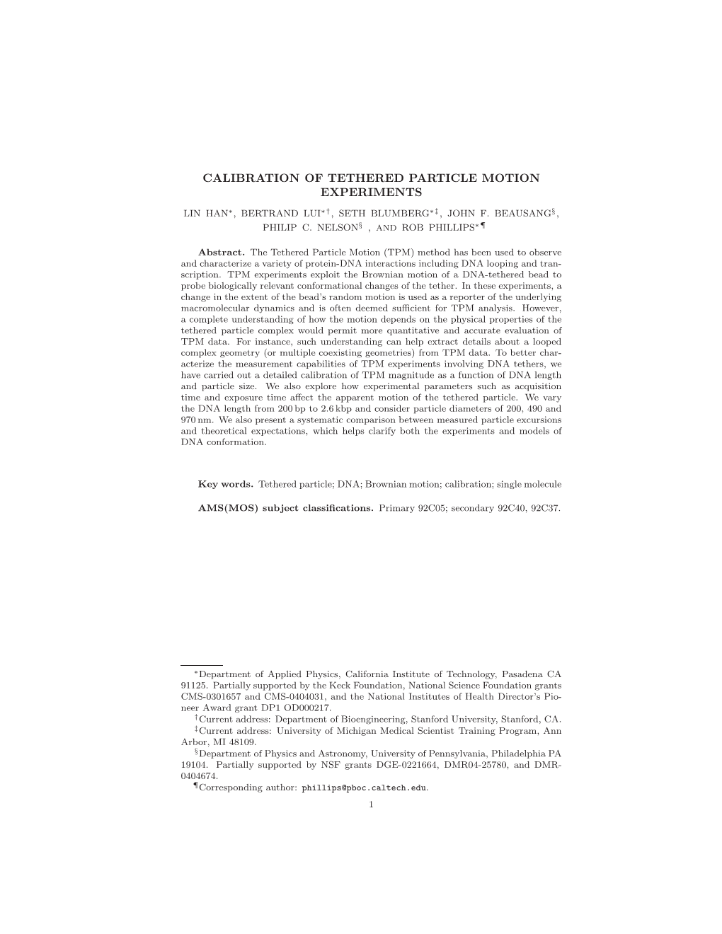 Calibration of Tethered Particle Motion Experiments