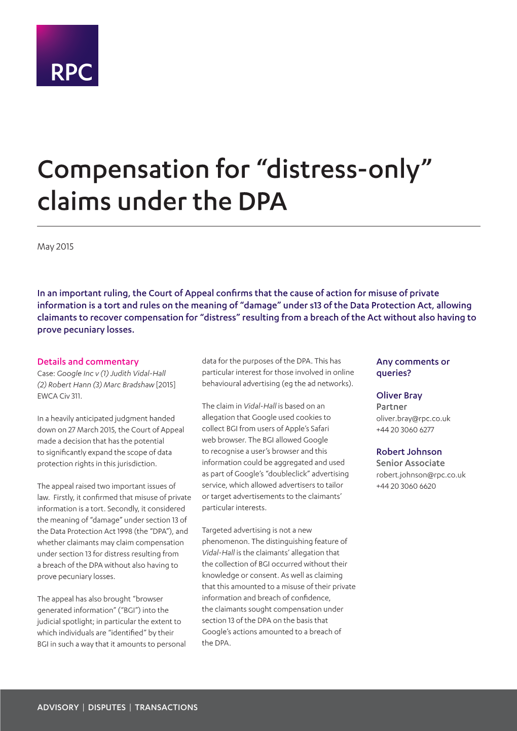 Compensation for “Distress-Only” Claims Under the DPA